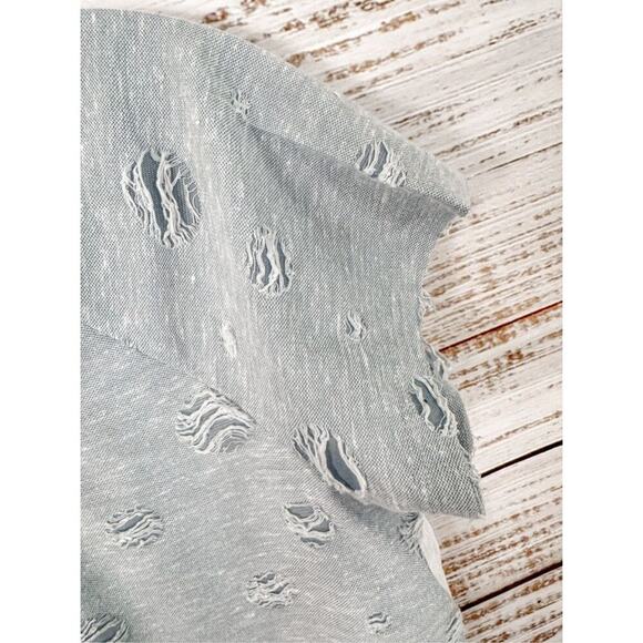 Hem & Thread Women's Distressed Color Block Short Sleeve Shirt Blue White Small - Picture 8 of 12